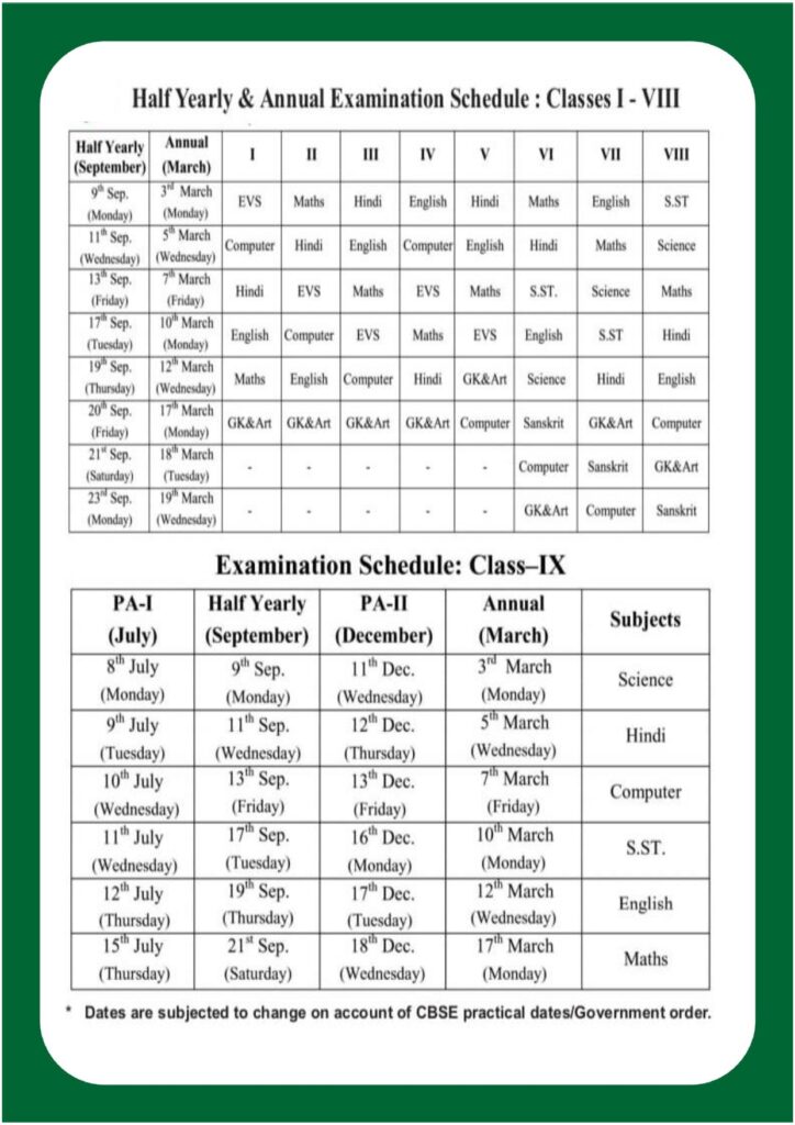 Academic Calendar DPS Kashipur